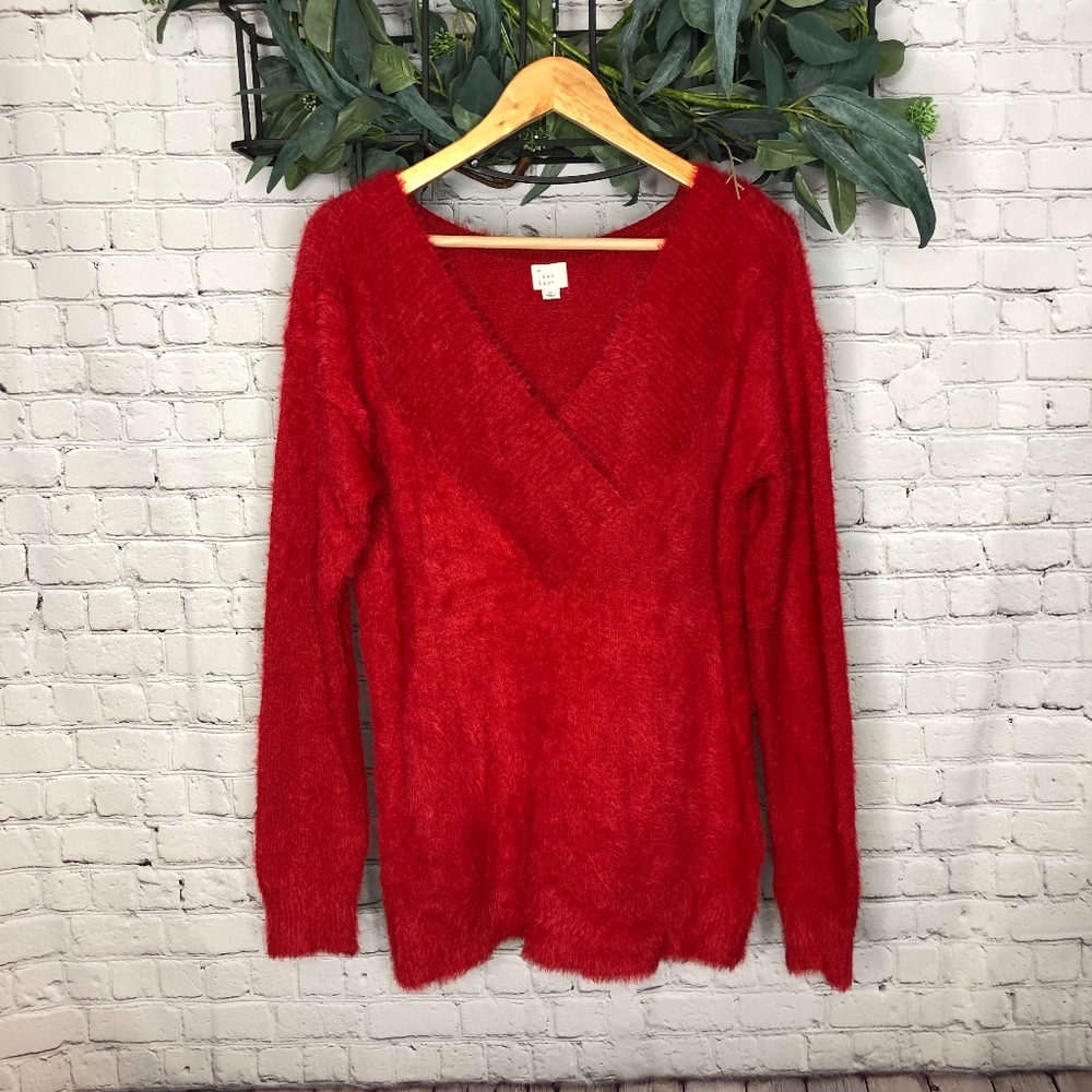 SALE **5 for $25** A New Day Red Long Sleeve Fuzzy V-Neck Sweater